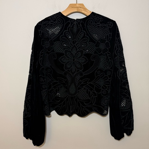 Beautiful! Zara black embroidered lace see thru velvet blouse shirt . S - Picture 3 of 9